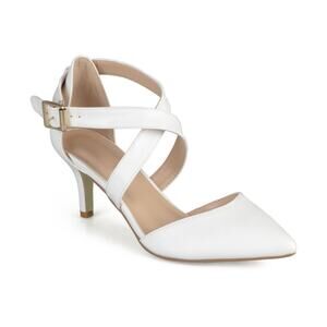 Women's Journee Collection Riva Pointed Toe Kitten Heel Pumps - White - 8.5W